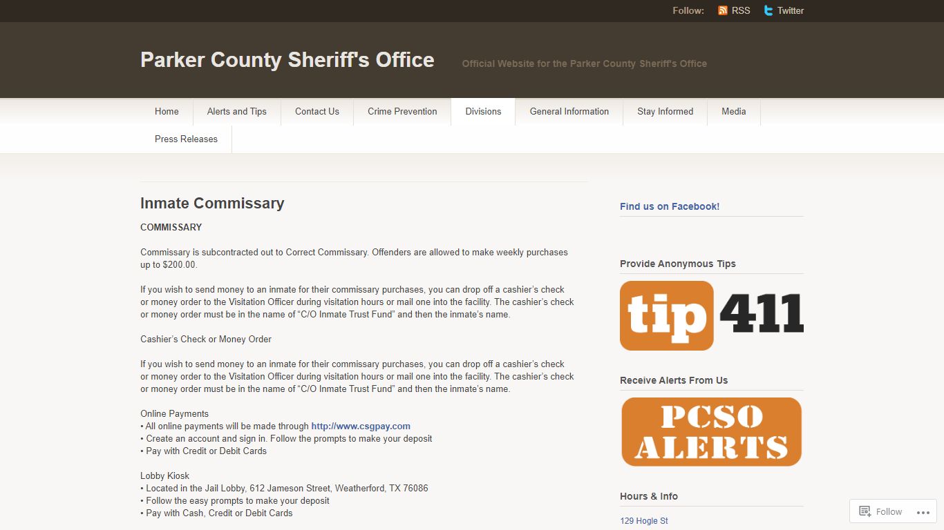 Inmate Commissary | Parker County Sheriff's Office